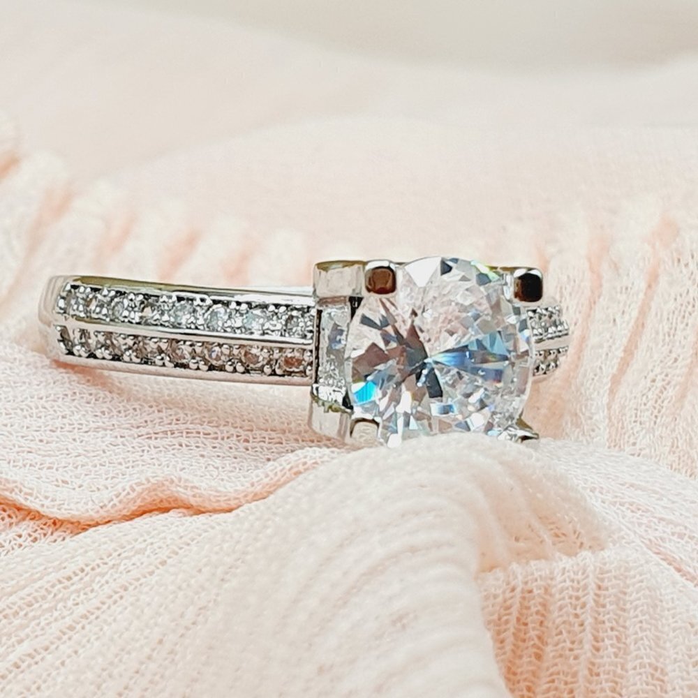 💎 Unique Cubic Dainty Double Layer Macro Silver Rings for Women, INDN8377 - Picture 2 of 4